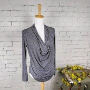 Lumiere Nautical Striped Cowlneck Top Navy Small